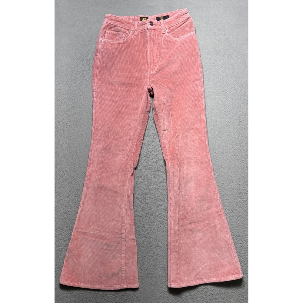 Lee High Rise Flare Corduroy Pants Womens 29 (26x31) Pink Bell Retro Boho Hippie